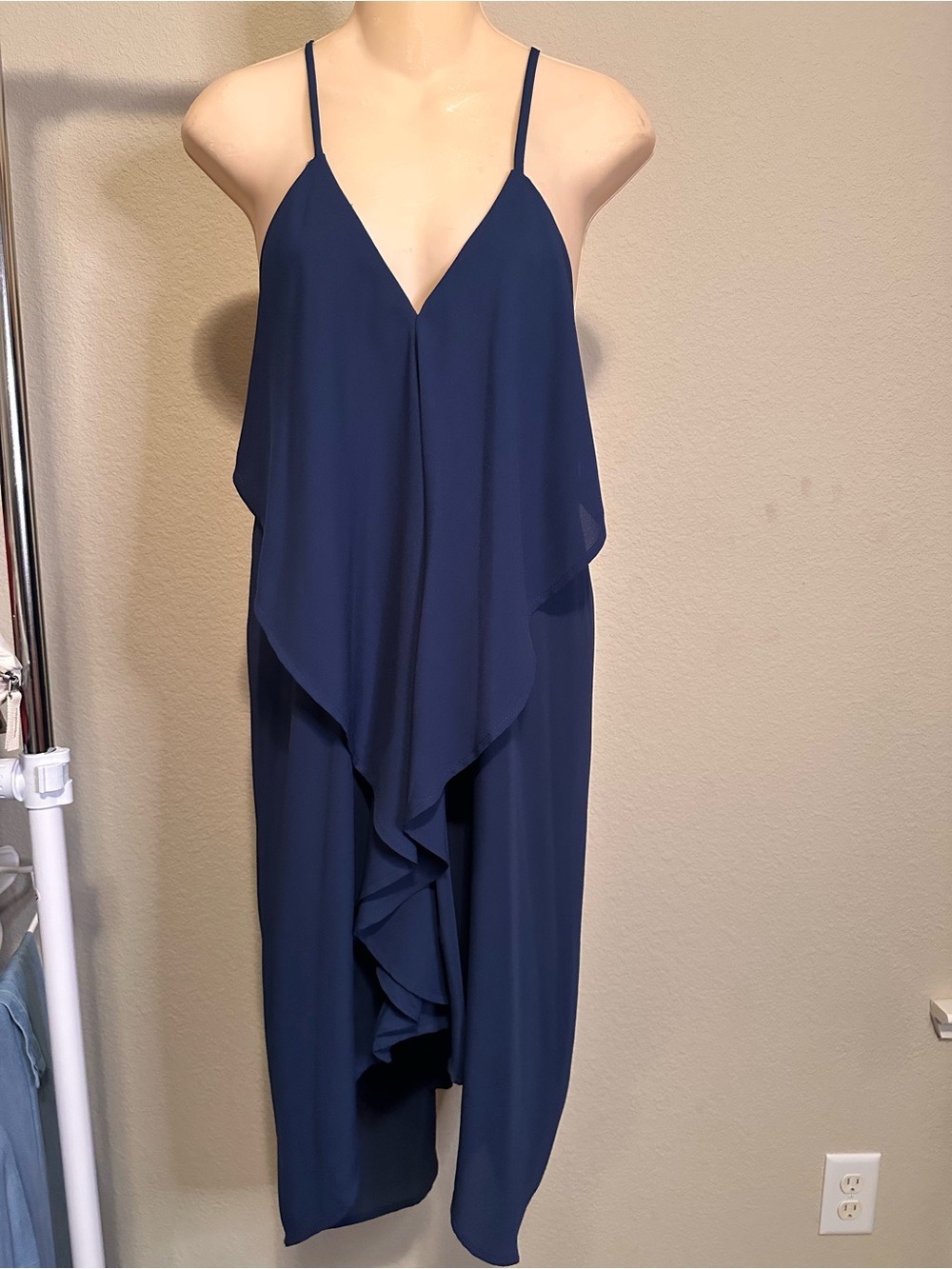 BCBGMaxAzria Navy V-Neck High-Low Spaghetti Strap Dress
